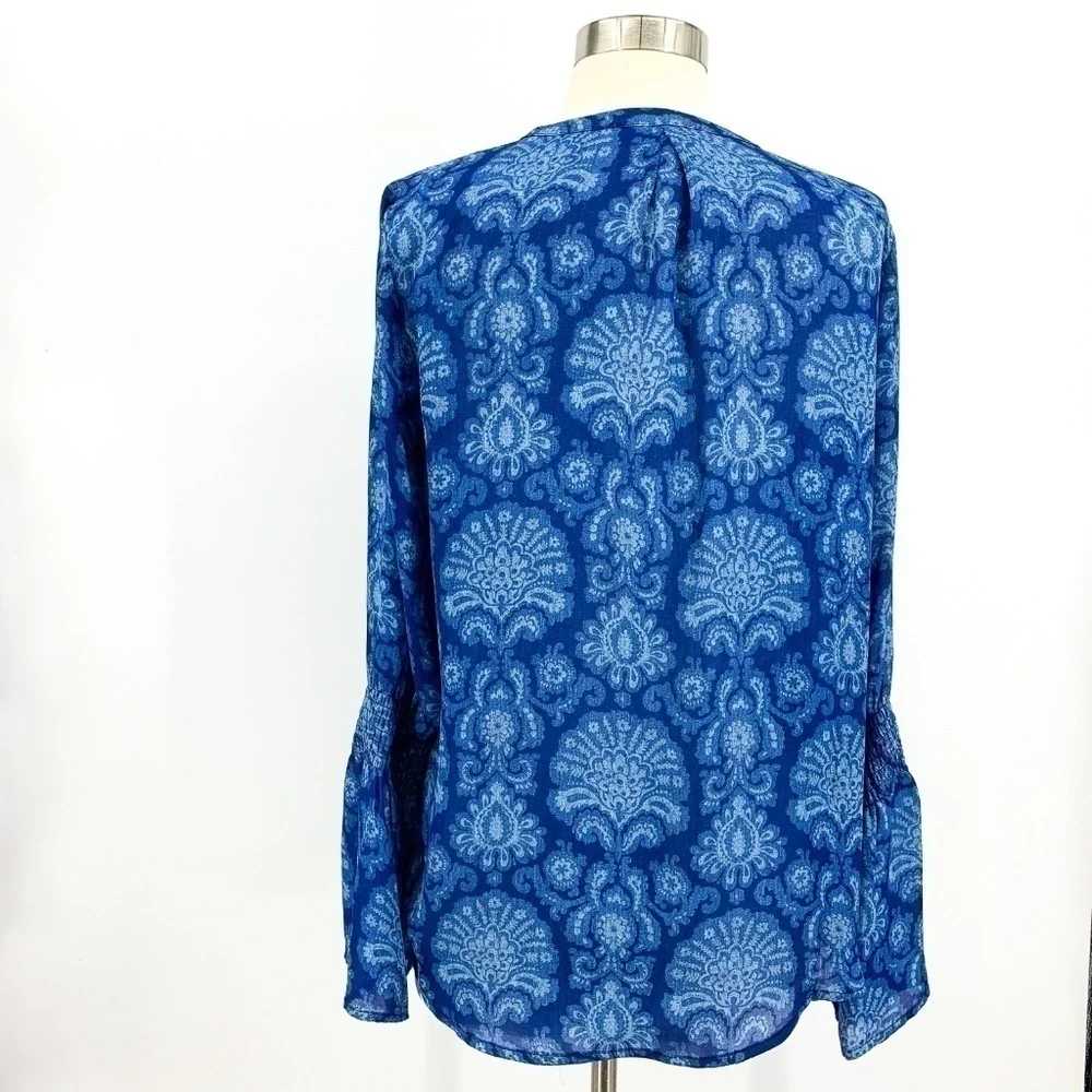Michael Kors Blue Long Sleeve Top w/ Paisley Print - Picture 3 of 6